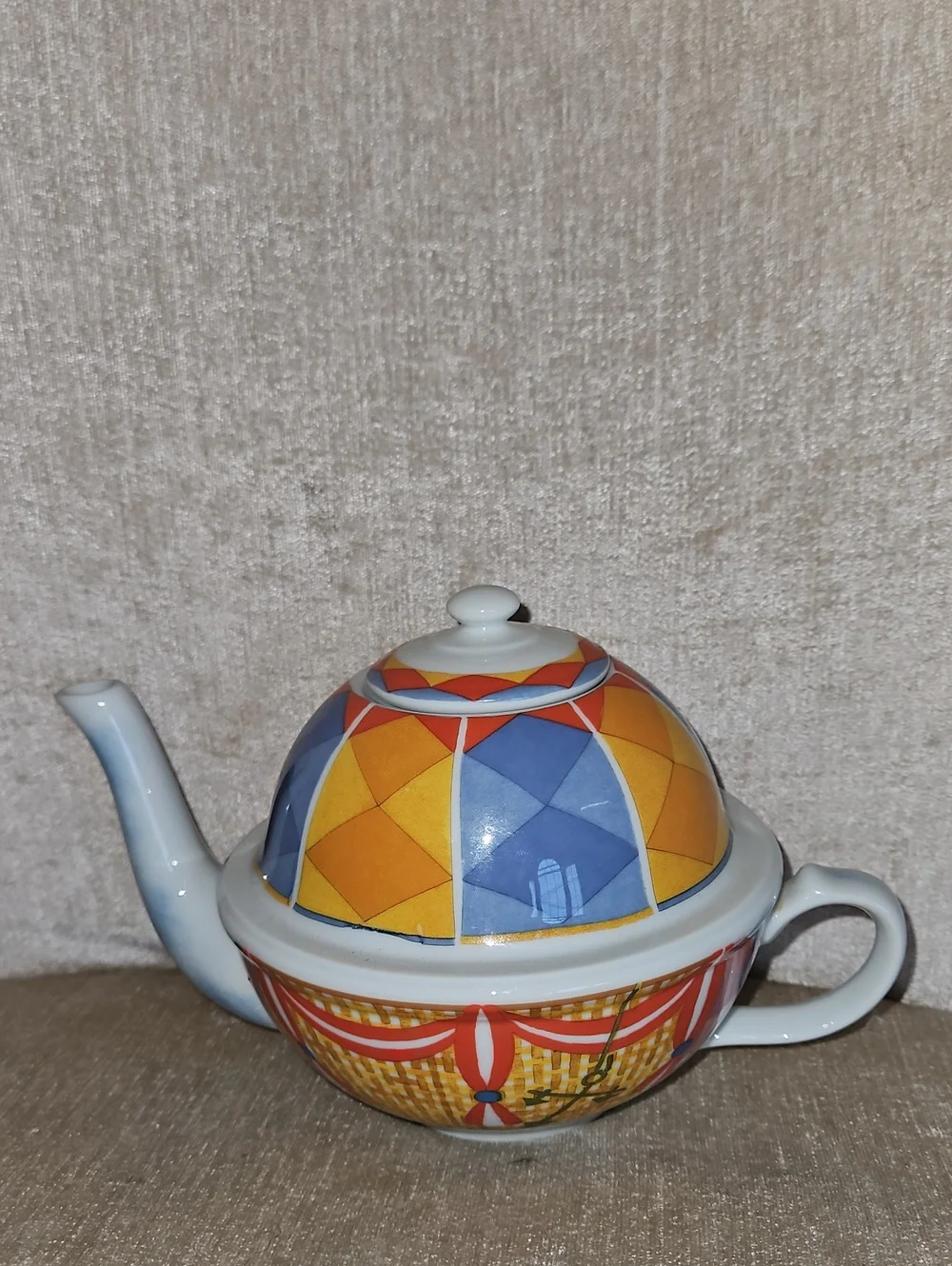 Williams Sonoma Colorful Geometric Ceramic Teapot - Blue & Yellow & Orange
